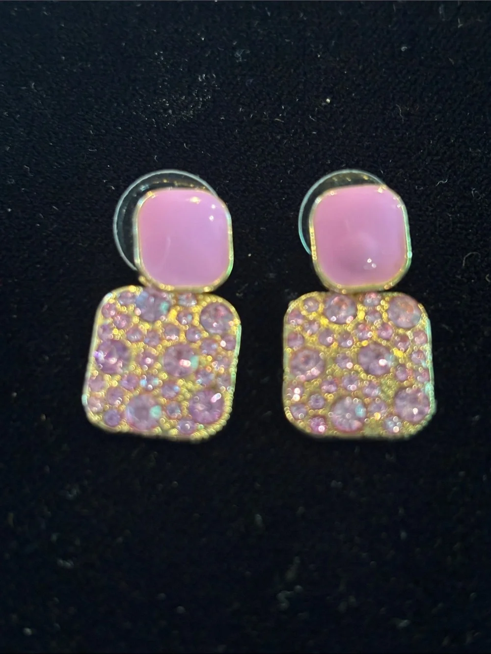 Pink Crystal Square Drop Earrings - Unbranded